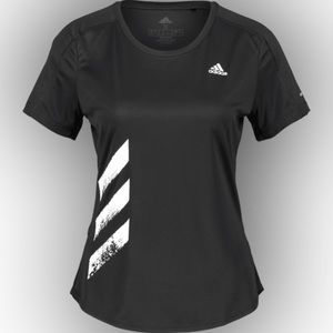 Adidas Ladies 'RUN IT' 3 stripe black Gym Fitness Workout Top